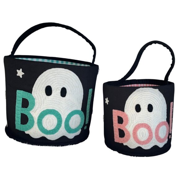 Hallow Home Boo 2 Trick or Treat Nesting Buckets Textile Bags Fall Decor Accents - Picture 1 of 8